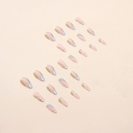 JUSTOTRY Pack of 24 Gold Glitter Wavy Almond Nails for Sticking, Short, Baby Blue, French Press On Nails, Pretty Nude Stiletto Artificial Nails, Fake Nails with Glue, Fingernails, Artificial Nails,