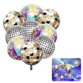 Pack of 9 Disco Ball Balloons - 22 Inch 4D Disco Ball Decoration, Colourful Disco Foil Balloons, Multicoloured Balloons Birthday for 70 80 90s Disco Decoration Party Birthday Party Graduation