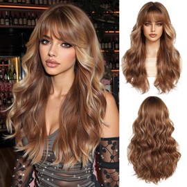 OUFEI Long Wavy Ombre Ginger Wigs for Women with Bangs Natural Synthetic Hair Heat Resistant Wigs for Daily Party Cosplay Wear