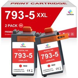 LeciRoba 2-Pack Compatible 793-5 Fluorescent Red Postal Ink Cartridge Replacement for Pitney Bowes 793-5 SL-793-5 for DM100, DM200 and SendPro C and SendPro+, Red Ink, 40 ml, High Yield