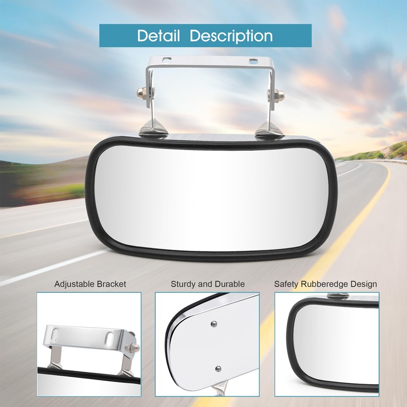 BOOLEE Convex Mirror Stainless Steel Rectangular U-Bracket for Cars Trucks