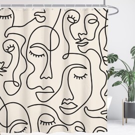 Yookeb Abstract Face Minimalist Modern Bathroom Shower Curtain Line Art Modern Funny Aesthetic Cute Artsy 60W by 71H Inch Polyester Fabric 12 Plastic Hooks Waterproof Decor