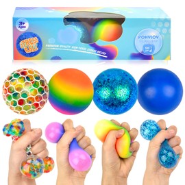FOHYLOY Stress Ball, Pack of 4 Anti-Stress Balls for Children and Adults, Squishy Anti-Stress Ball, Anti-Stress Toy, Sensory Fidget Toy, Hand Trainer, Massage Balls, Anti-Stress Gifts