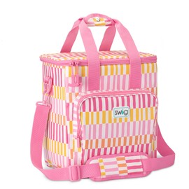 Swig Life Boxxi 24 Cooler Bag | Insulated Cooler Bag with Zipper, Large Travel Bags Holds 16-24 Cans, or 6 Wine Bottles, Insulated Grocery and Food Delivery Bag, or Beach Coolers (Sherbet Stripe)