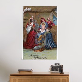 Lantern Press 24x36 Inch Giclee Print, A Merry Christmas, Nativity Scene, Vintage Holiday Art