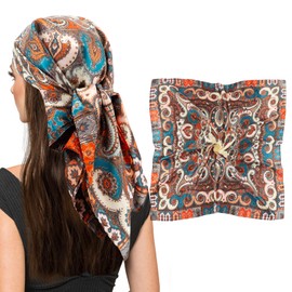 vimate Square Satin Head Scarf, 35'' inches Bohemia Silk Scarf for Hair Wrapping at Night (Style-75)
