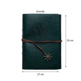 Libreta Piel Grande Arillo Metálico Hojas Sepia, Diario Personal Escribir Dibujar, Náutico Grande (23x3x17cm)(23x3x17cm) (Verde)