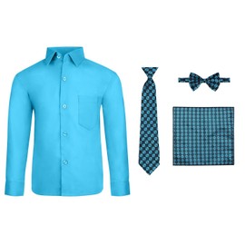 S.H. Churchill & Co. Conjunto de camisa de vestir de 4 piezas para niño con corbata larga, pajarita y pañuelo, Turquesa, 10