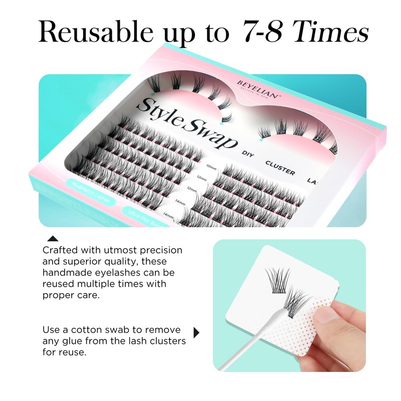 BEYELIAN CDD01+ CDD09 Individual Eyelashes, Cluster Eyelashes, 144 Pieces, 10-16