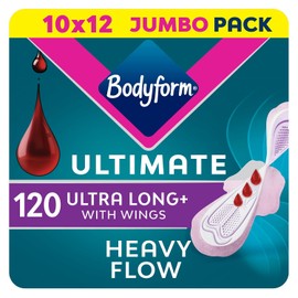 Bodyform Ultimate Ultra Long Sanitary Towels Wings 120 Pack, Heavy Periods