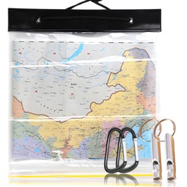 Map Case, Exploration equipment, Emergency Navigation, Includes Two Whistles (5-Piece Set), Transparent Cover with Neck Strap and Carabiners for Hiking, Camping, Mountaineering