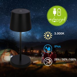BRILONER - LED Table Lamp Wireless Dimmable Bedside Lamp Touch Desk Lamp Reading Lamp Table Lamp Outdoor and Indoor USB-C Camping Lamp Warm White Light Black 10.5 x 26 cm