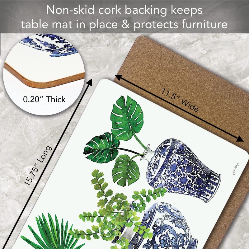 Cala Home Blue Delft Vases Premium Decorative Hardboard Tabletop Placemats