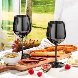 WOTOR Black Wine Glasses Set of 4, 18oz Stainless Steel Wine Glasses, Unbreakable & Portable Stemmed Metal Wine Glass for Outdoor, Travel, Camping and Pool, Ideal Gift for Wine Lovers (Black)