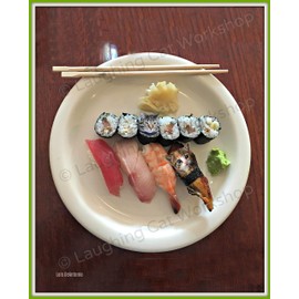 Hipster Cat Sushi art Weird Creepy Funny Kitchen art Whimsical altered photo Funny Cat meme Cooking Dinner Fish Asian Japanese Food wall decor Hipster College Dorm art Cat lovers gift