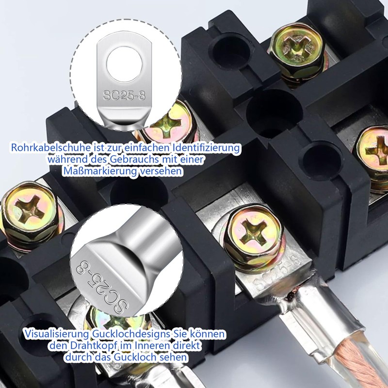 20 Pcs Cable Lug Terminals Connectors M8, SC25-8 Uninsulated Copper