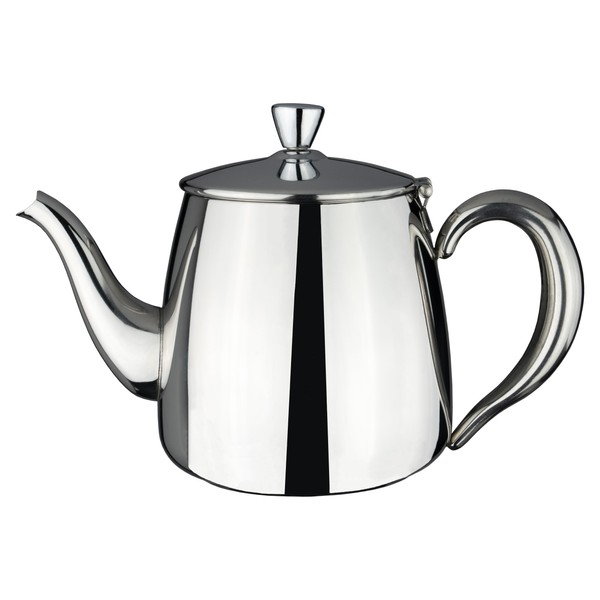 Café Olé PT-024 Premium Tea Pot, 18/10 Stainless Steel, Mirror Polished, 24oz, Stay Cool Hollow Handles, Perfect Pour Spout, Silver