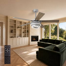 Depuley Outdoor Ceiling Fan with Light: 52 Inch 3 Blades Low Profile Ceiling Fans for Patios - Modern Silver Ceiling Fan with Dimmable Light Remote Control Reversible DC Motor Timer