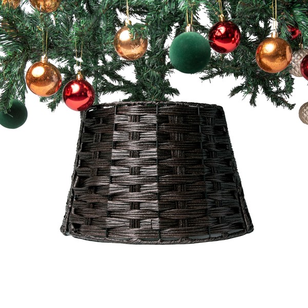 RELSY Wicker Christmas Tree Skirt Brown/Black,Christmas Tree Base Basket,Christmas Tree