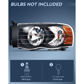 Nilight Headlights for 2002 2003 2004 2005 Ram 1500 2500 3500 Truck,Headlight Assembly Set Driver and Passenger,Headlamp Replacement, Black Housing with Amber Corner Clear Lens