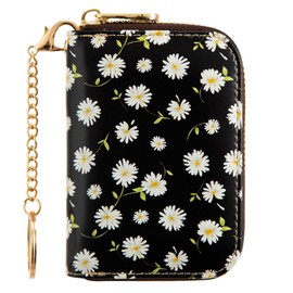 ANNAMISSI Rfid Credit Card Holder,Wallet Women Organizer Accordian Men Minimalist Wallet,Card Holder Keychain, Daisy, Multifunction