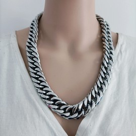 Tiasri Men Curb Chain Necklace Stainless Steel/sliver/black/gold Chunky Double Tight Cuban Link Hip Hop Neck Chains for Men,width:22MM 18inch-32inch 8 Length Options (24, silver)