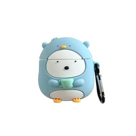 Funda protectora de silicona flexible a prueba de golpes con mosquetón, diseño de pingüino lindo suave antiarañazos, funda protectora para AirPods Pro