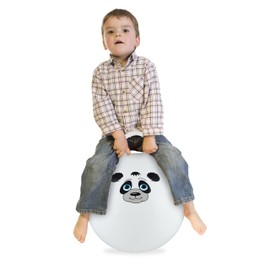 Relaxdays Bouncy Ball for Children, Panda Design, Hopseball with Handle, Diameter 45 cm, Indoor & Outdoor, Jumping Ball up to 150 kg, White