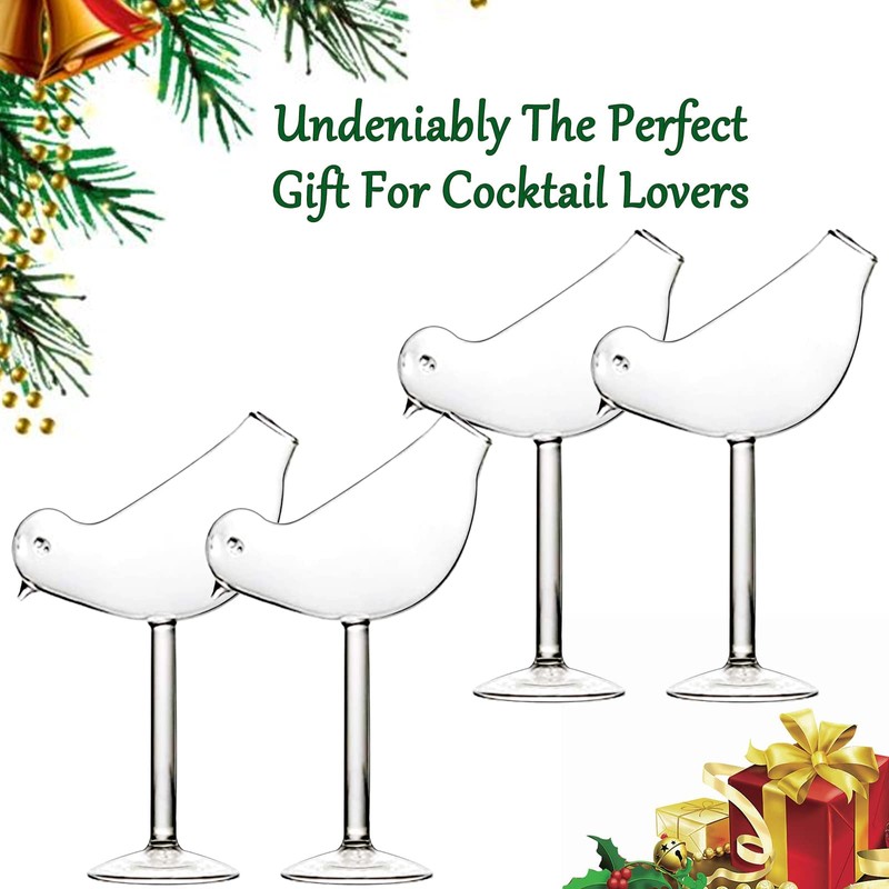 Bird-Shaped Cocktail Glasses 5oz/150ml – Creative Clear Glass Goblets, 2pc