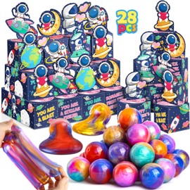 LEASEN 28 Pack Valentines Day Gifts for Kids, Galaxy Slime with Greeting Card Box Stress Relief Fidget Toy for Kids, Valentine's Day Party Favor Supplies, Classroom Exchange Prizes Party Gifts