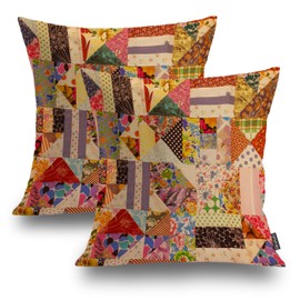 Shrahala Retro Decorative Pillow Covers 18x18 Set of 2, Square Multi Colored Patchwork Pattern Cushion Case for Sofa Bedroom Car Throw Pillow Covers Cushion Cover, Square 18 Inches, Multi Geometric