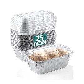 NEEBAKE 25 Pack 6x3.5x2 Disposable Aluminum Loaf Pans with Lids - 1 Lb Mini Loaf Pans, Small Aluminum Tin Foil Baking Pan, Food Containers for Baking, Cakes, Bread, Meat, Loaves
