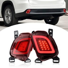 BINQIGOO 2PCs Red Len Rear Bumper Reflector Lights Compatible with Toyota Highlander 2015-2018 LED Rear Fog Lamp DRL Brake Light Turn Signal