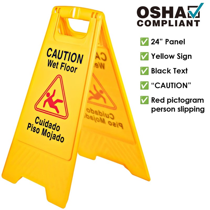 Electriduct Caution Wet Floor Sign 24" OSHA Compliant Bilingual Double-Sided
