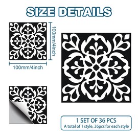 CHGCRAFT 36 Pcs Black Gothic Pattern Peel and Stick Wallpaper Self Adhesive Wallpaper Tile Stickers Used for Kitchen Bathroom Bedroom Wall Fireplace Floor Decoration 3.9x3.9 Inch