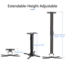 suptek Black Projector Ceiling Mount Bracket Fits Flat or Sloped Ceiling Height Adjustable with Extendable Length for LCD/DLP Projector Mount (PR05B)
