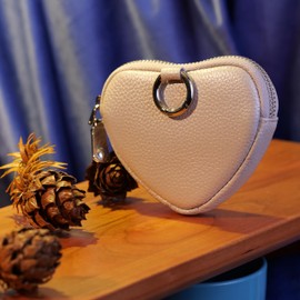 BAWAKO Heart Shaped Leather Coin Purse - Key Bag Coin Purse for Small Things, Coin Bag for Loved Ones, Coin Purse for Lovers, Coin Purse, White, Wallet