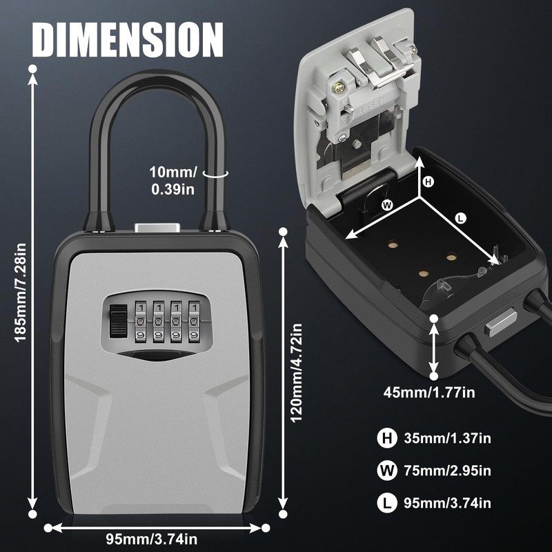 Diyife Large Key Box with Shackle, Weatherproof Key Safe with