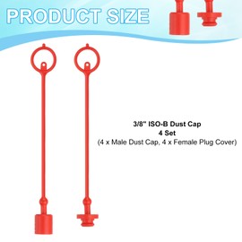 PATIKIL 3/8" ISO-B Hydraulic Coupler Male Dust Cap and Female Plug Cover, Set of 4 Rubber Quick Disconnects Port Plug Cover Fittings Red Cap with Retention Ring