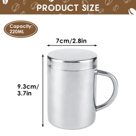 Tomotato Stainless Steel Coffee Cup, Double Wall Cup, Anti-scalding Coffee, Tea, Milk Cup with Lid Handle for Milk, Juice, Tea (220 ml)