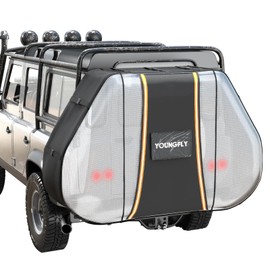 YOUNGFLY Bike Cover for Transport On Rack, Bike Covers Outdoor Storage Waterproof 2 Bikes, 600D Heavy Duty Bicycle Cover with Two Elastic Straps and License Plate Window, Visible Tail Lights
