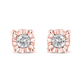 Haus of Brilliance .925 Sterling Silver 1/10 Cttw Round Brilliant-Cut Diamond Miracle-Set Stud Earrings - Color: Rose, Carat: Standard
