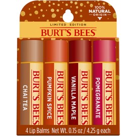Burts Bees 100% Natural Moisturizing Lip Balm, Winter Variety Pack, Chai Tea, Pumpkin Spice, Vanilla Maple, Pomegranate, 4 Tubes of Lip Balm, 0.15 Ounce (Pack of 4)