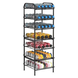 BTY Water Bottle Organizer 7 Tier Freestanding Water Bottle Storage Organizer Metal Bottle Rack Holder Stand Shelf for Kitchen Pantry Food Storage (Black)