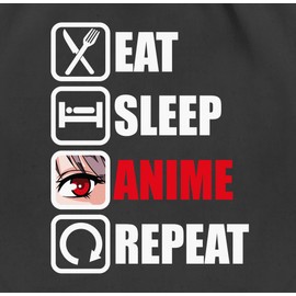 Shirtracer - Gym Bag Backpack - Gifts - Eat Sleep Anime Repeat - Manga Japan, 1 black