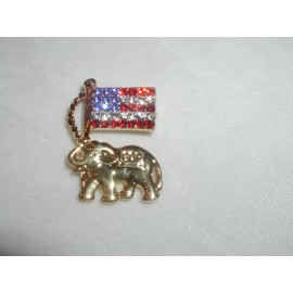 REPUBLICAN LAPEL PIN GOP ELEPHANT AUSTRIAN CRYSTAL USA FLAG NEW