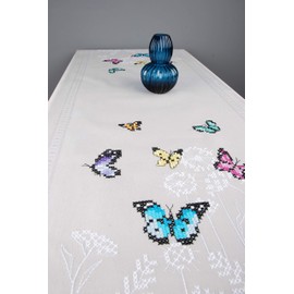 Vervaco Embroidery Kit Table Runner Embroidery Set Adults Pre-Printed Butterfly Dance Embroidery Runner for DIY Embroidery Pre-Drawn Blanket Embroidery Satin Stitch 40 x 100 cm Creative Gift