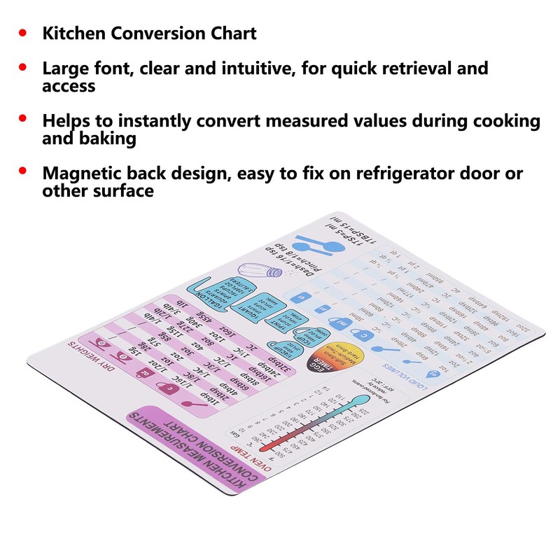 Kitchen Conversion Chart Magnet, Measurement Cheat Sheet with Oven Temperature