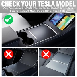 (4 PCS) Center Console Organizer Tray Designed for Model Y 2024 2023 2022 2021 or Model 3 2023 2022 2021 Accessories, Flocked Front Rear Armrest Hidden Storage Box with Silicone Cup Holder Insert