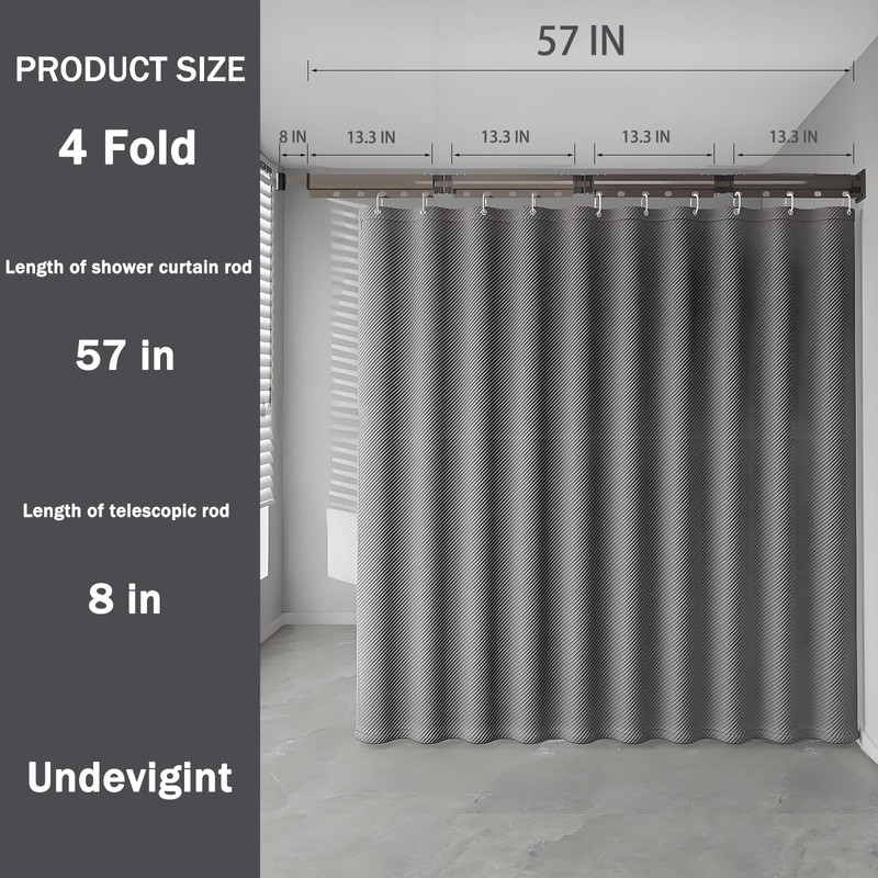 Wall Mount Folding Shower Curtain Rod, 57 Inches (4-Fold), Adjustable
